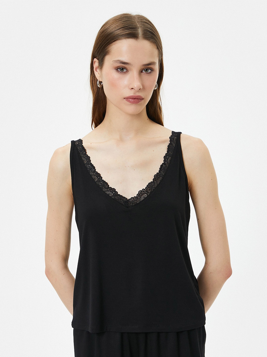 

Koton V-Neck Sleeveless Lace Up Top, Black
