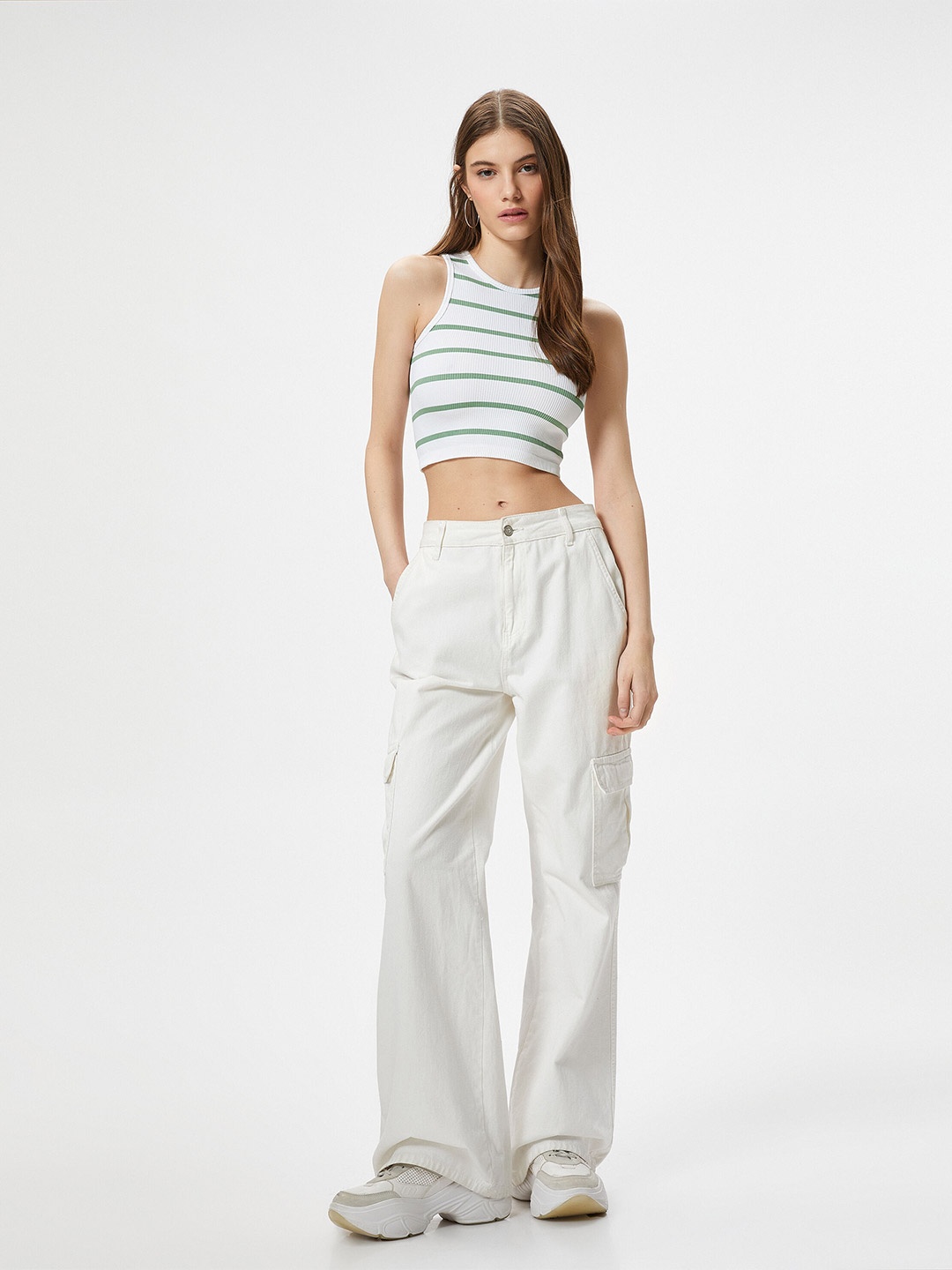 

Koton Striped Crop Tank Top, White