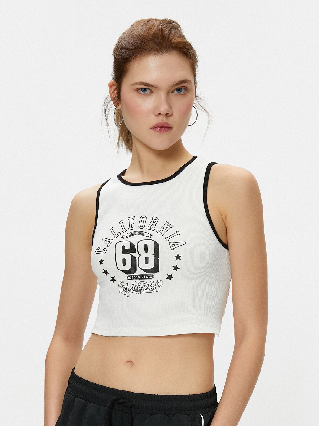

Koton Typographic Printed Sleeveless Crop Top, Off white