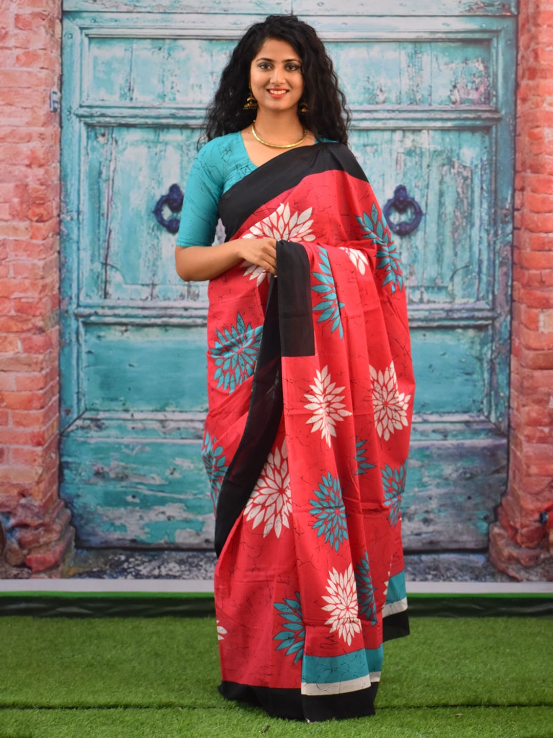 

JALTHER Ethnic Motifs Printed Pure Cotton Block Print Saree, Pink