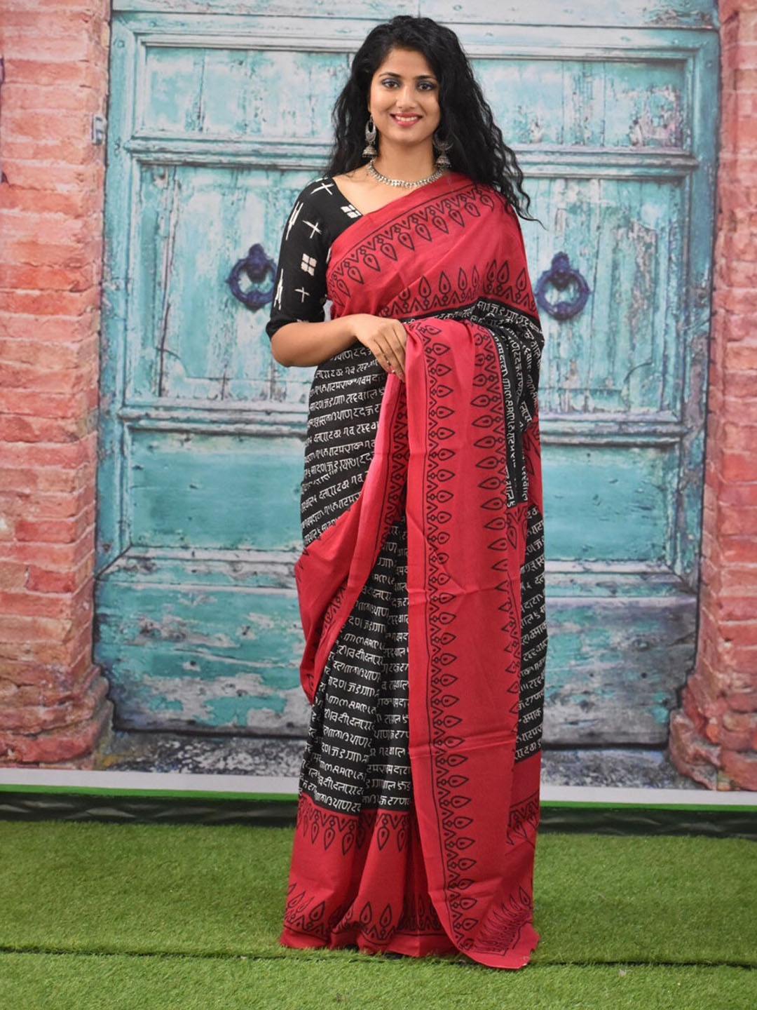 

JALTHER Ethnic Motifs Printed Pure Cotton Saree, Black