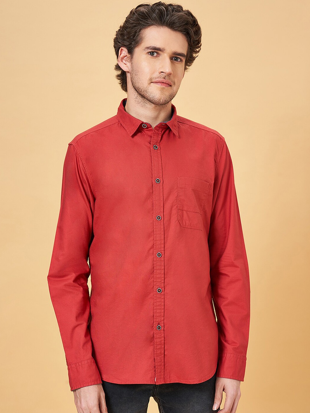 

SF JEANS by Pantaloons Slim Fit Spread Collar Cotton Casual Shirt, Rust