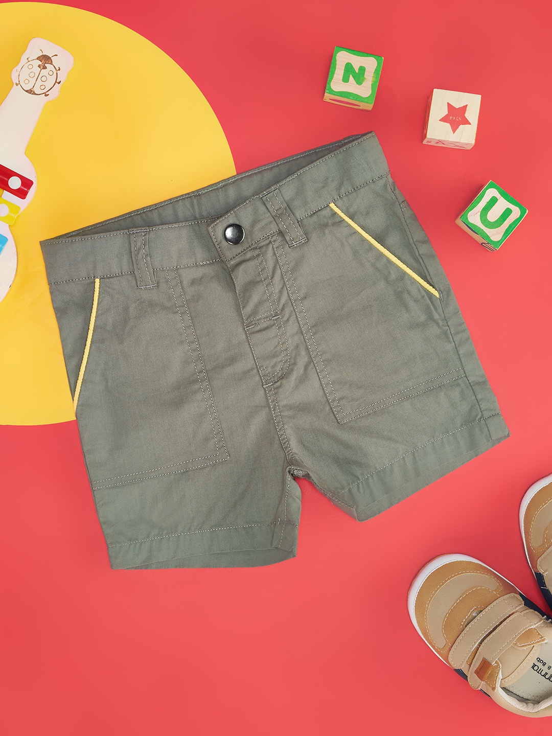 

Pantaloons Baby Boys Mid Rise Pure Cotton Shorts, Olive