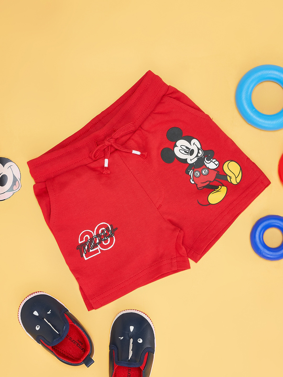 

Pantaloons Baby Boys Mickey Mouse Printed Mid Rise Pure Cotton Shorts, Red