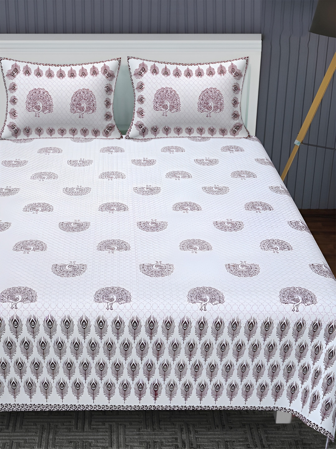 

POORAK Red & White Ethnic Motifs 144 TC Pure Cotton King Bedsheet With 2 Pillow Covers