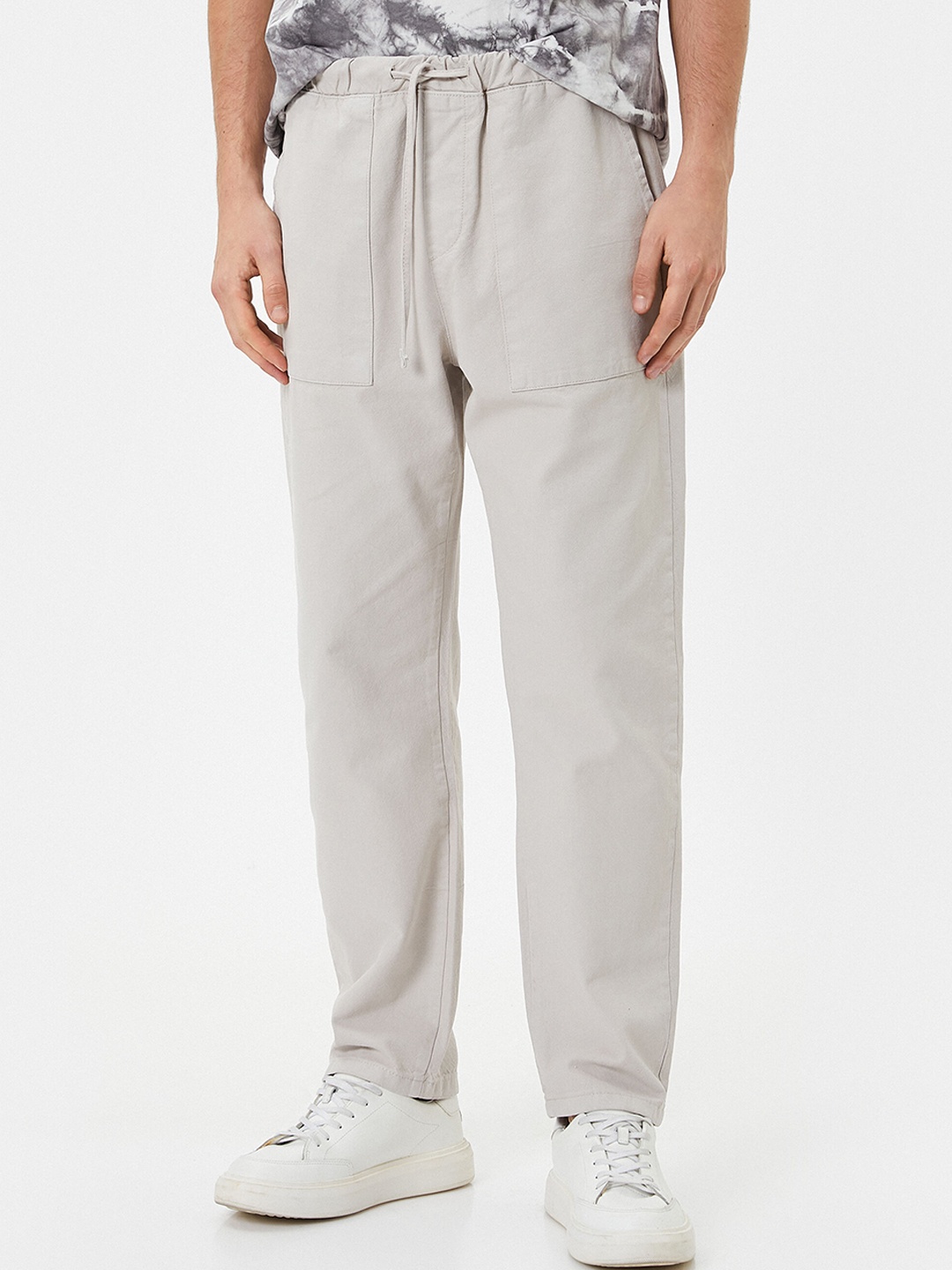 

Koton Men Mid-Rise Pure Cotton Trousers, Grey