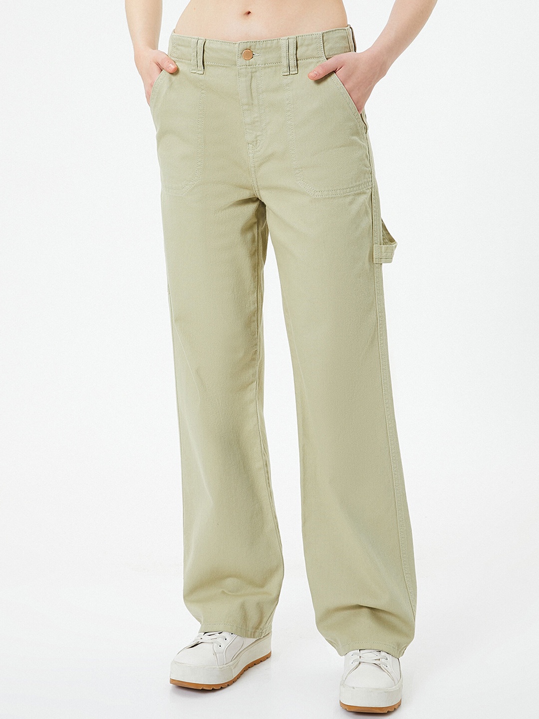 

Koton Women Mid-Rise Cotton Trousers, Green