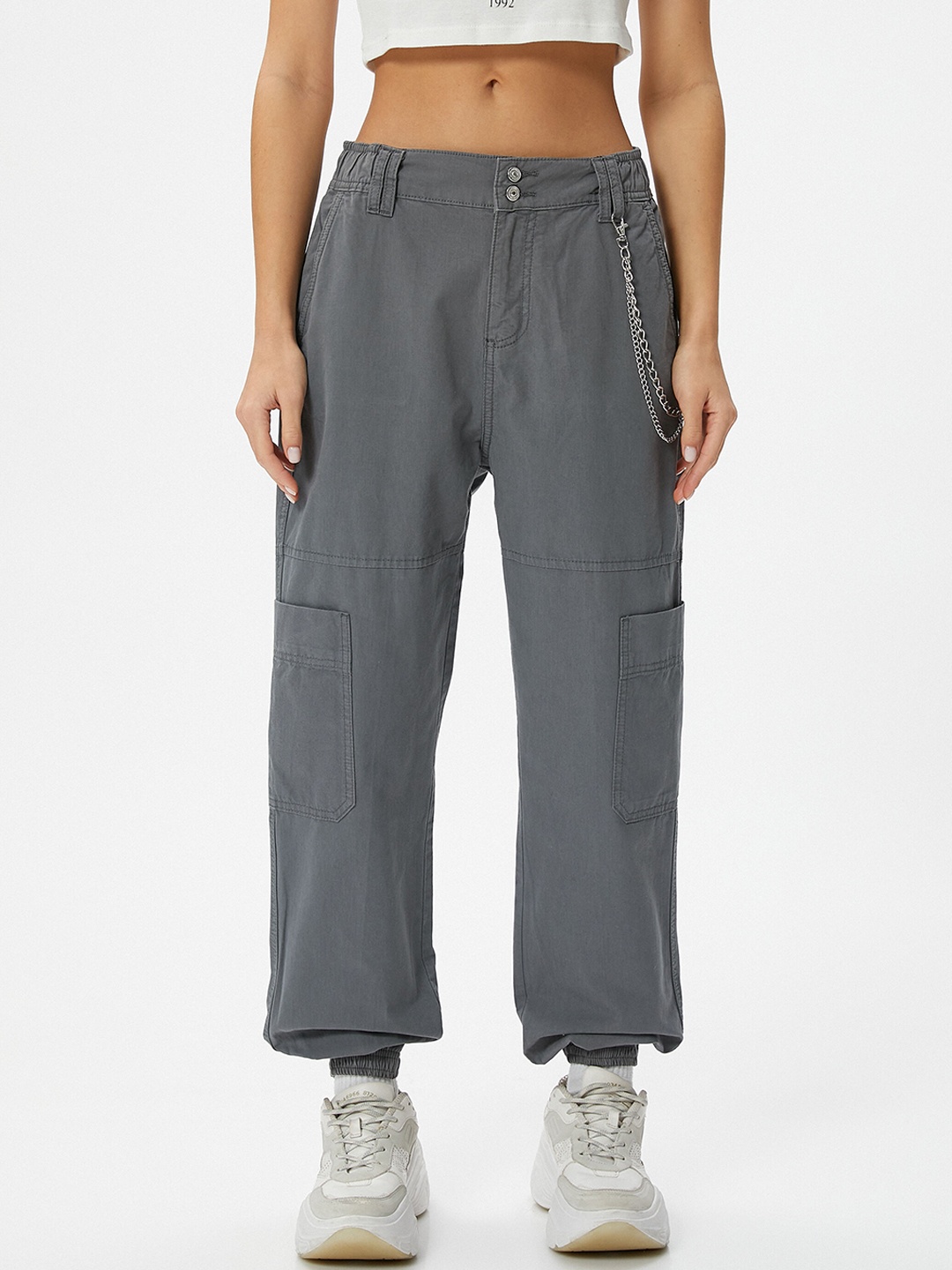 

Koton Women Mid-Rise Cotton Joggers, Grey