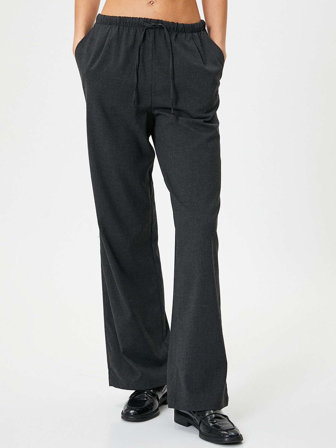 

Koton Women Self Design Parallel Trousers, Grey