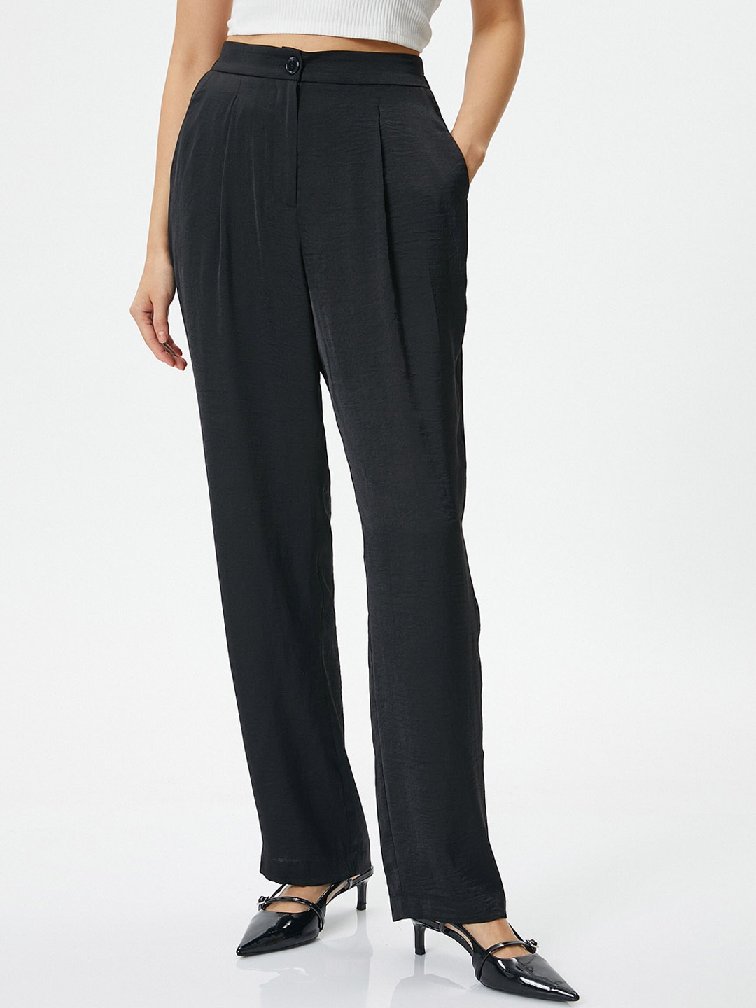 

Koton Women Mid-Rise Pleated Trousers, Black