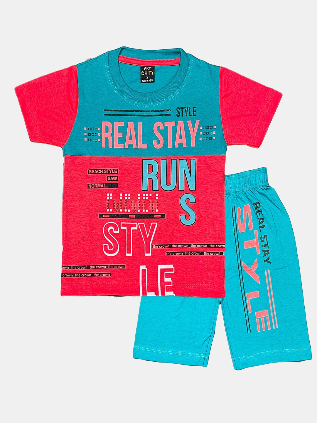 

Peerless Wear Boys Printed Pure Cotton T-shirt With Shorts, Pink