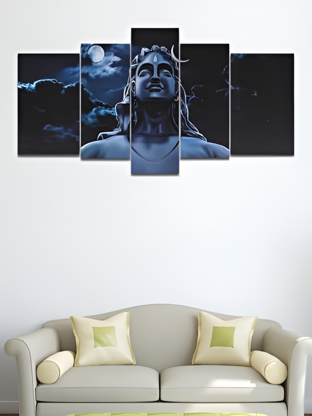 

Perpetual Black & Blue 5 Pieces Lord Adiyogi Shiva Religious 3D Wooden Painting Wall Arts