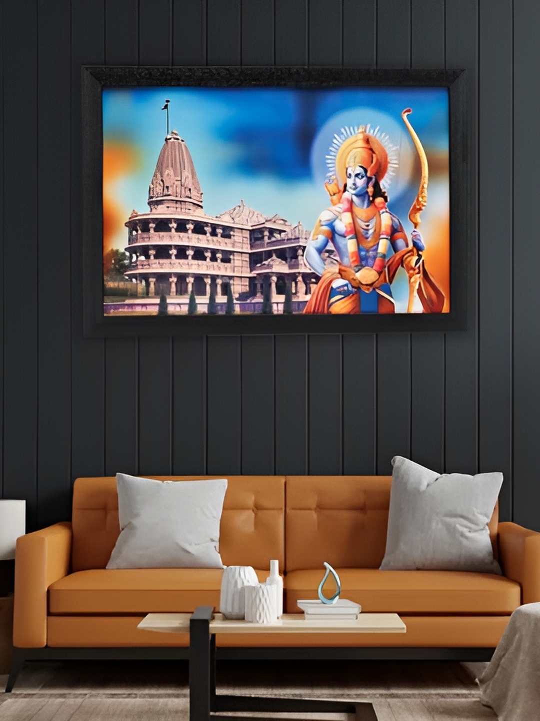

Perpetual Blue & Brown Ram Mandir Ayodhya Model Wooden Painting Wall Art