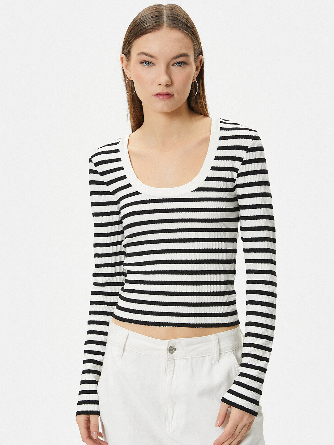 

Koton Striped Crop Top, White