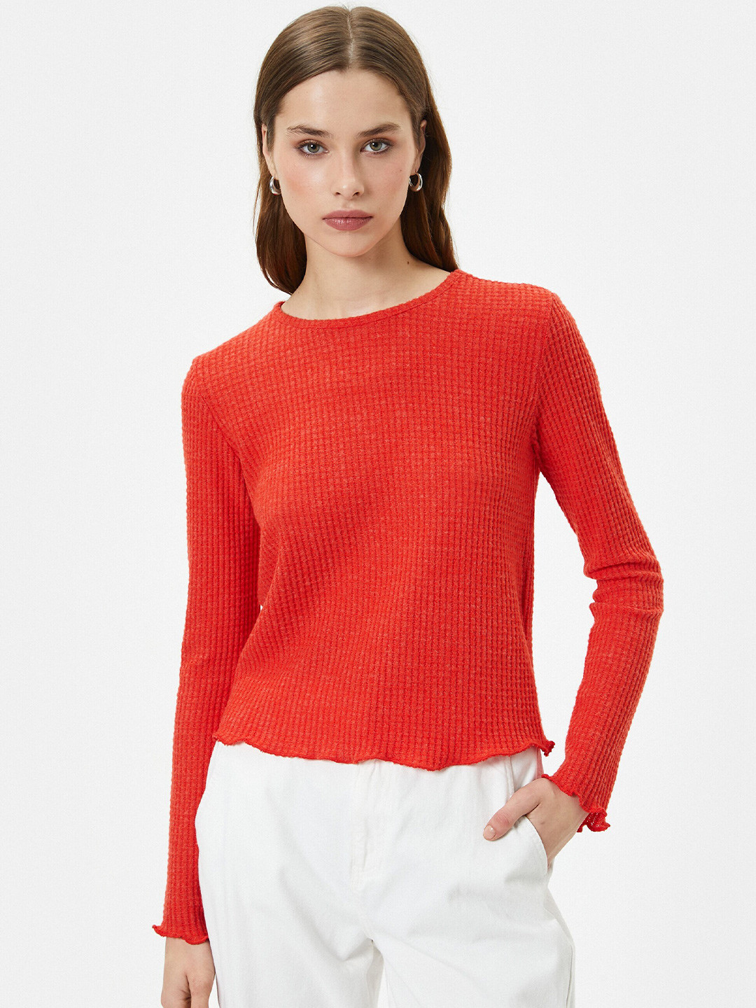 

Koton Women Striped V-Neck Pockets T-shirt, Red