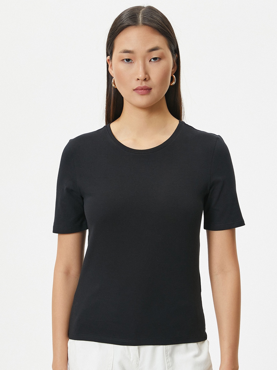 

Koton Solid Pure Cotton T-shirt, Black