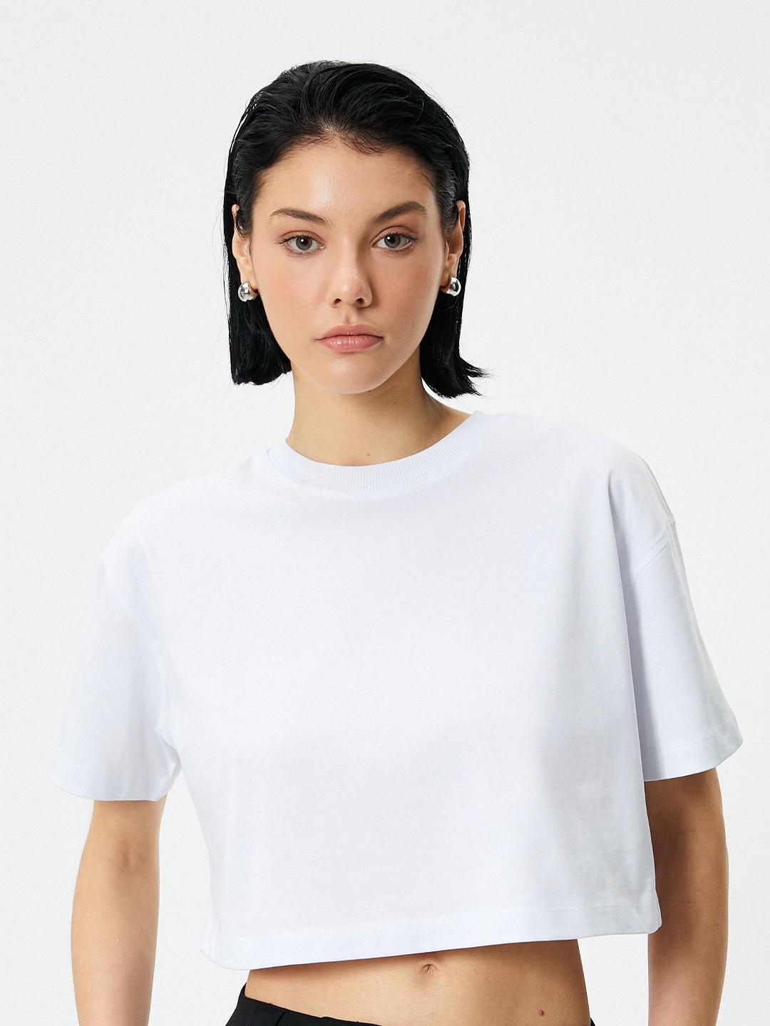 

Koton Round Neck Pure Cotton Crop T-shirt, White