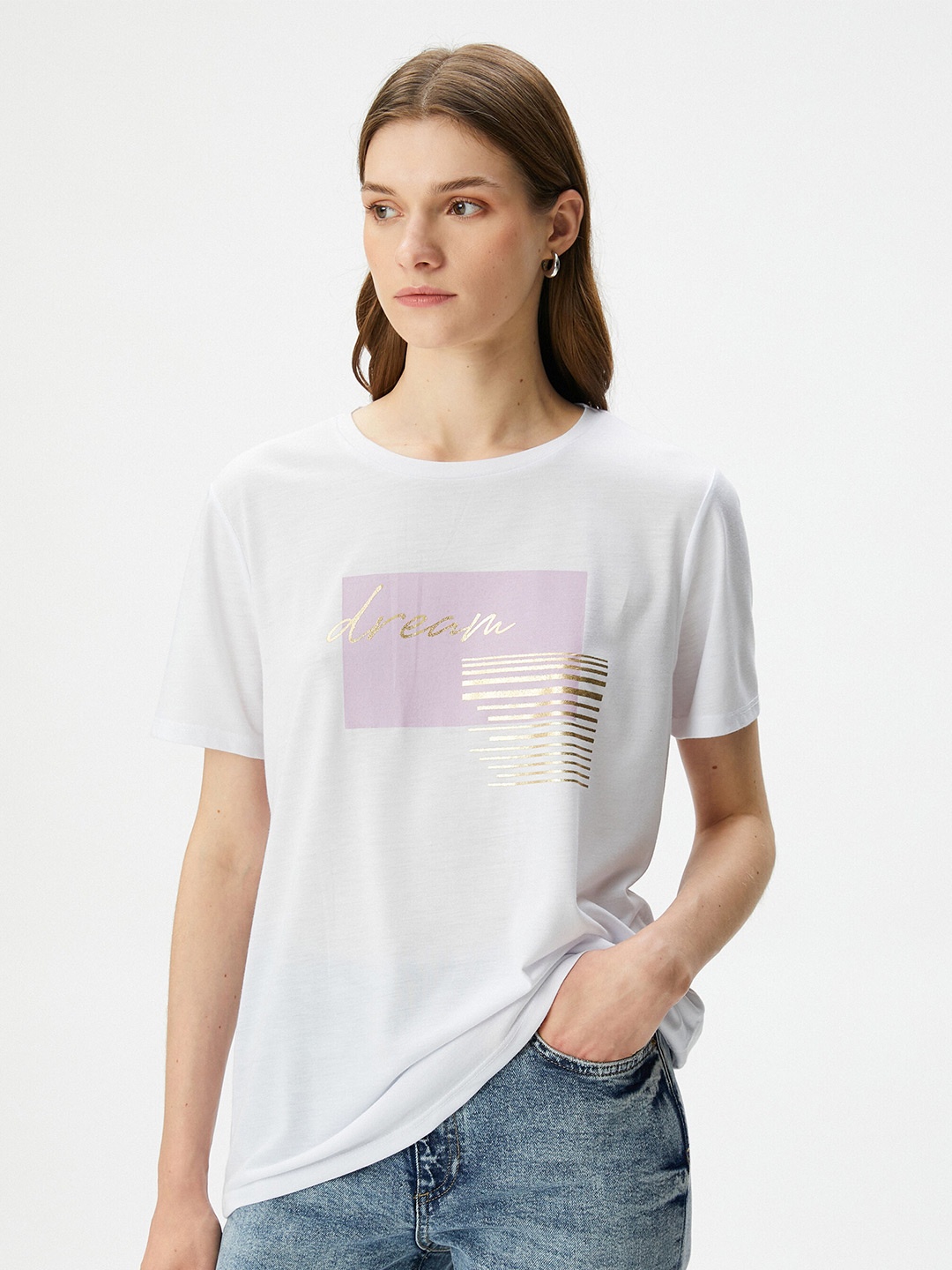 

Koton Round Neck Typography Printed T-shirt, White