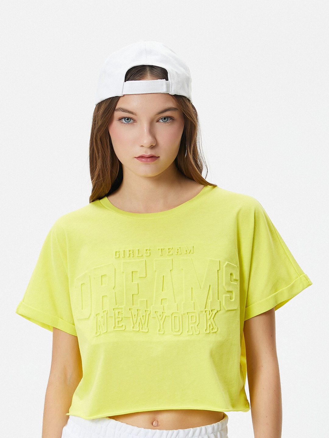 

Koton Printed Extended Sleeves Crop T-shirt, Lime green