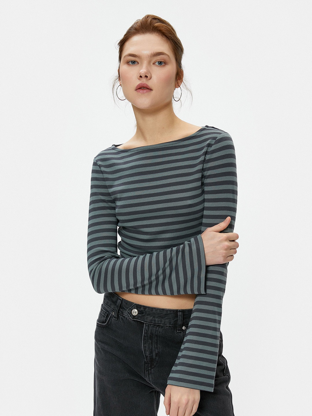 

Koton Women Striped T-shirt, Grey