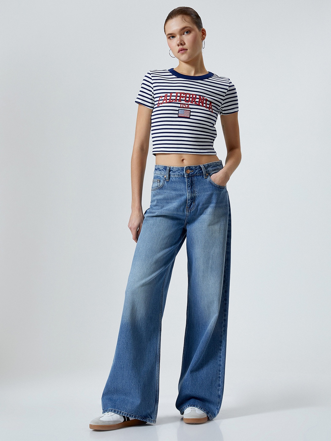 

Koton Striped Crop T-shirt, Blue