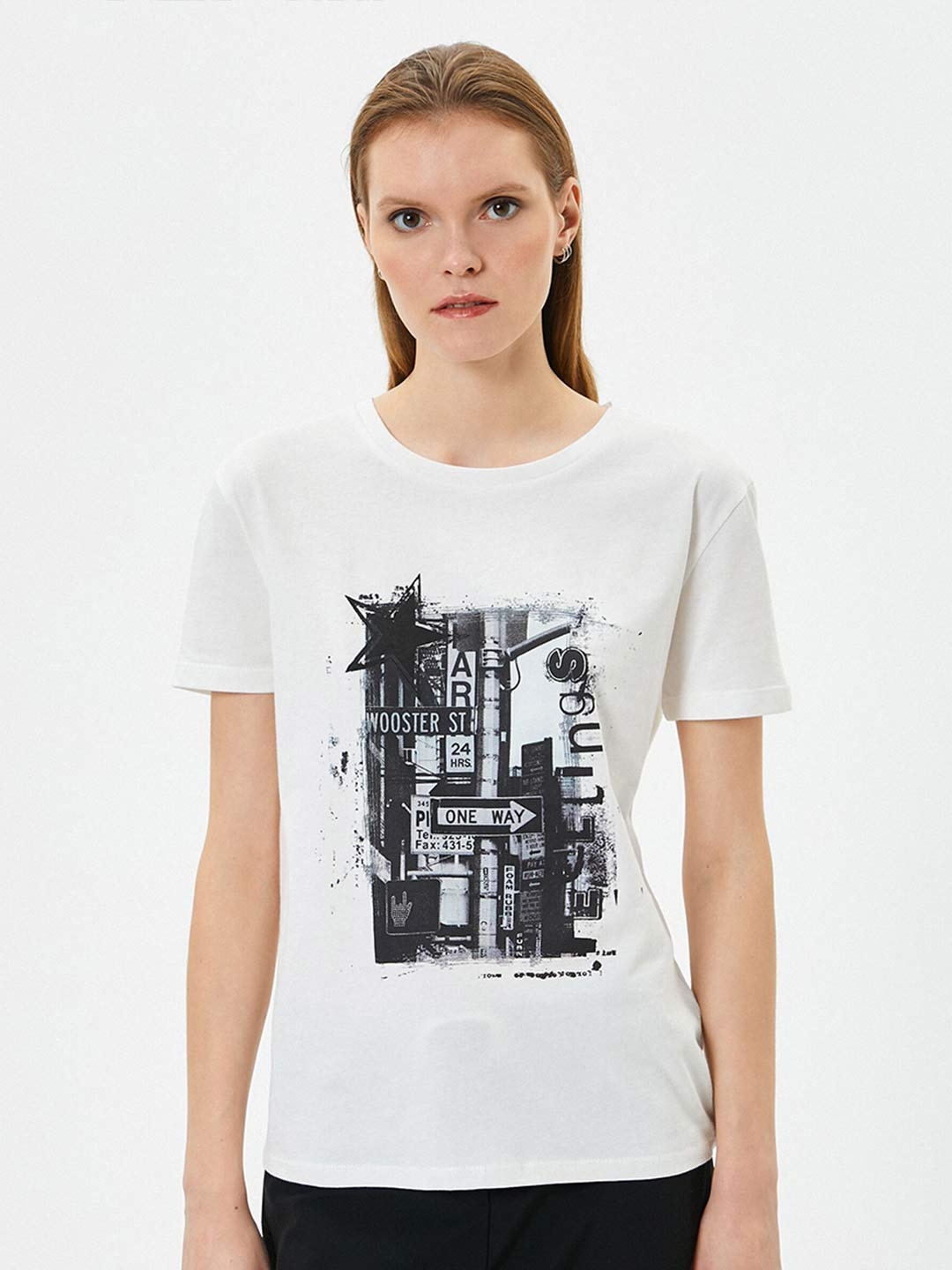 

Koton Graphic Printed Pure Cotton T-shirt, White