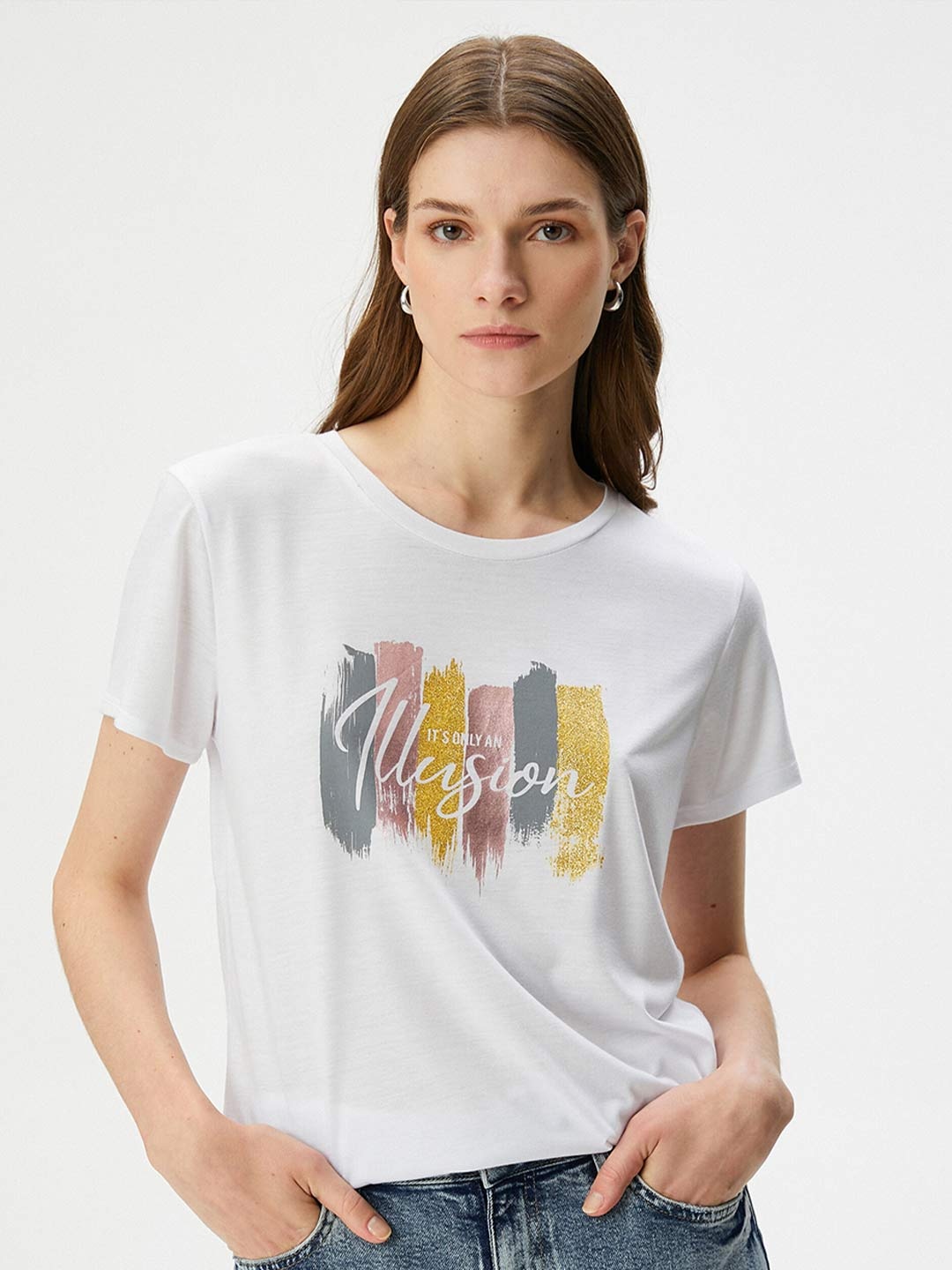 

Koton Round Neck Printed Short Sleeves T-shirt, Off white