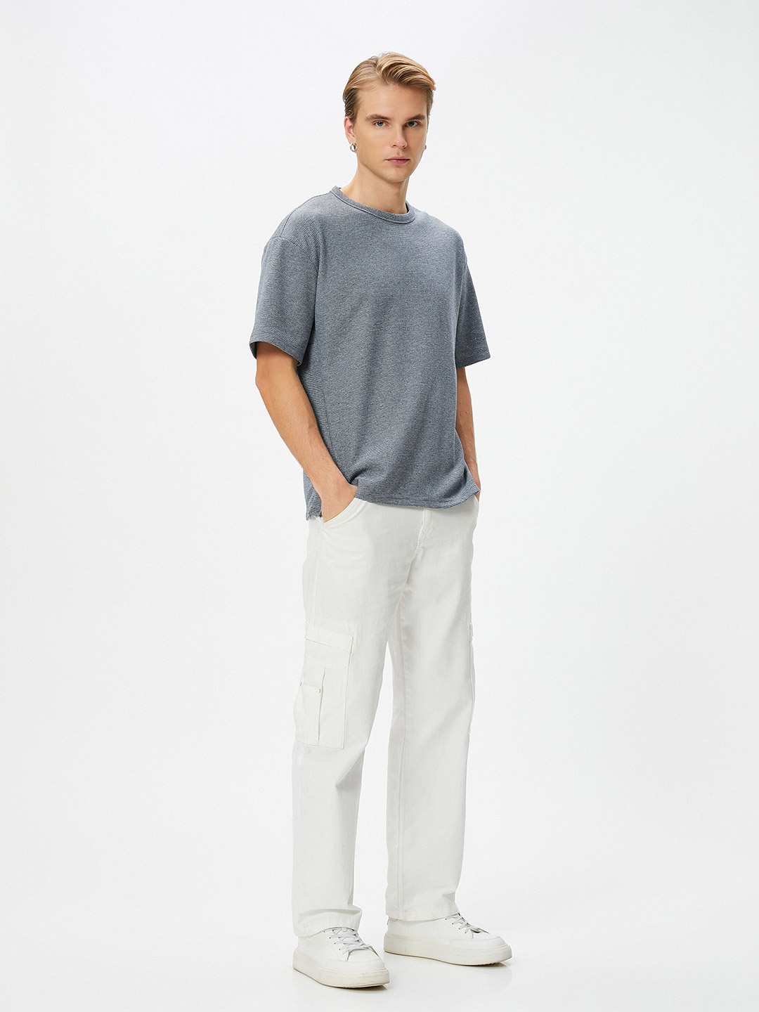 

Koton Self Design Drop-Shoulder T-shirt, Blue
