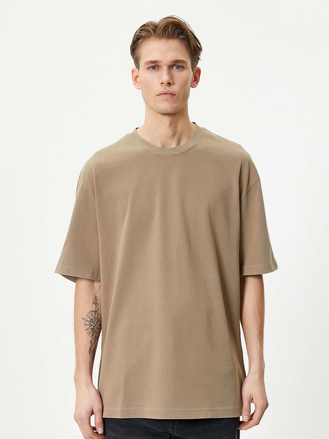 

Koton Pure Cotton Drop Shoulder T-shirt, Brown