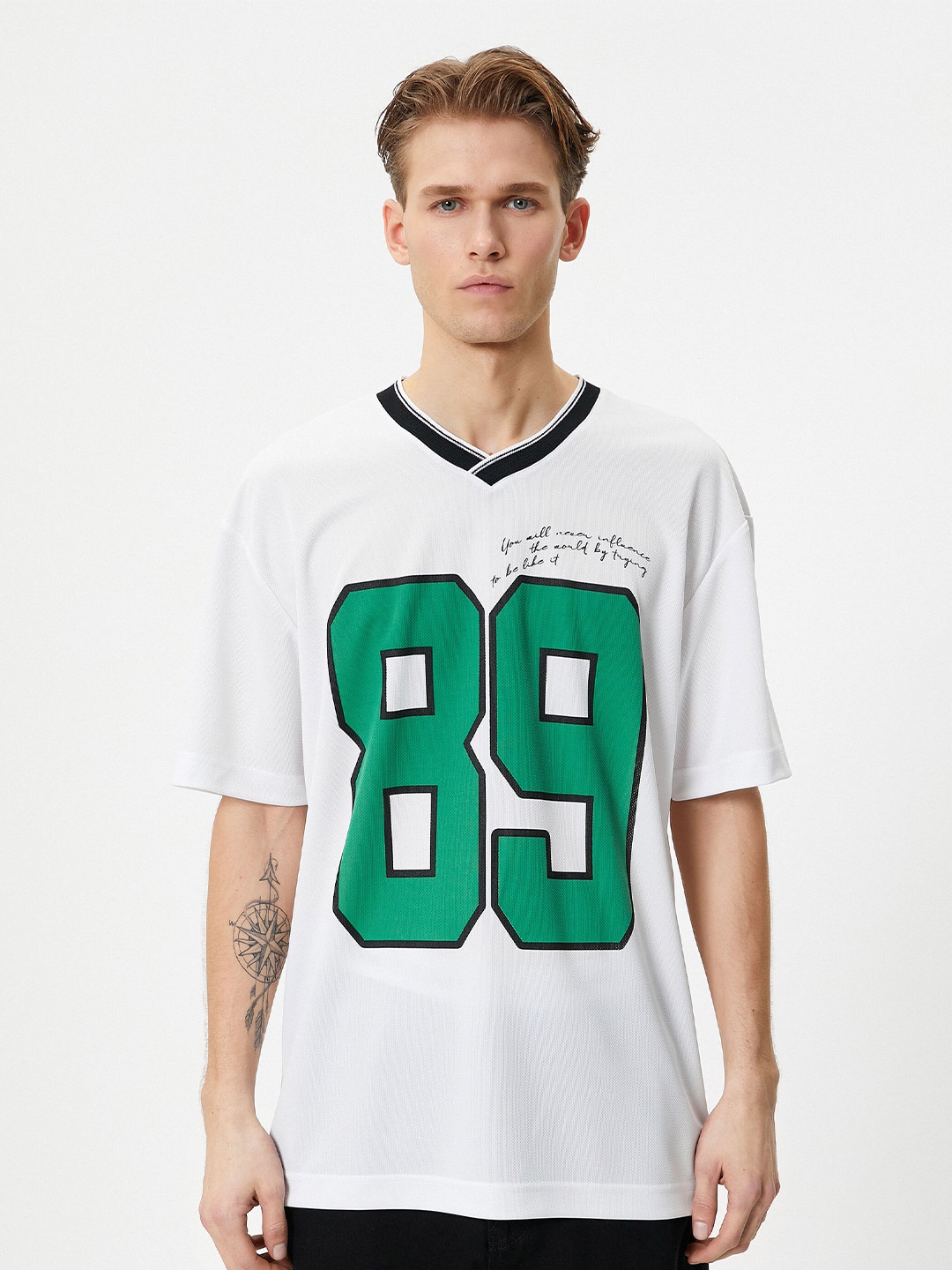 

Koton Varsity Printed Drop Shoulder Sleeves Casual T-shirt, White