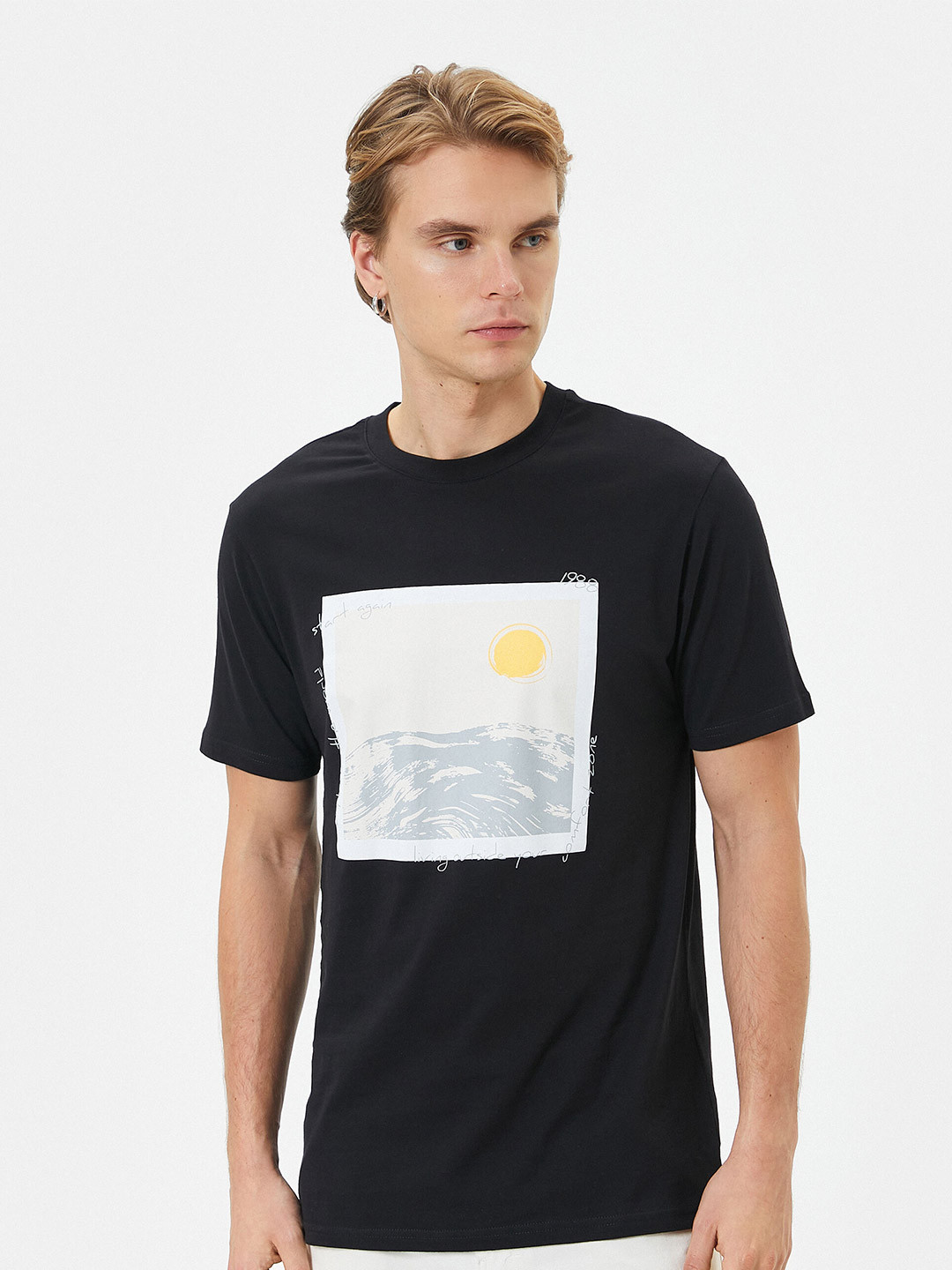 

Koton Graphic Printed Pure Cotton T-shirt, Black