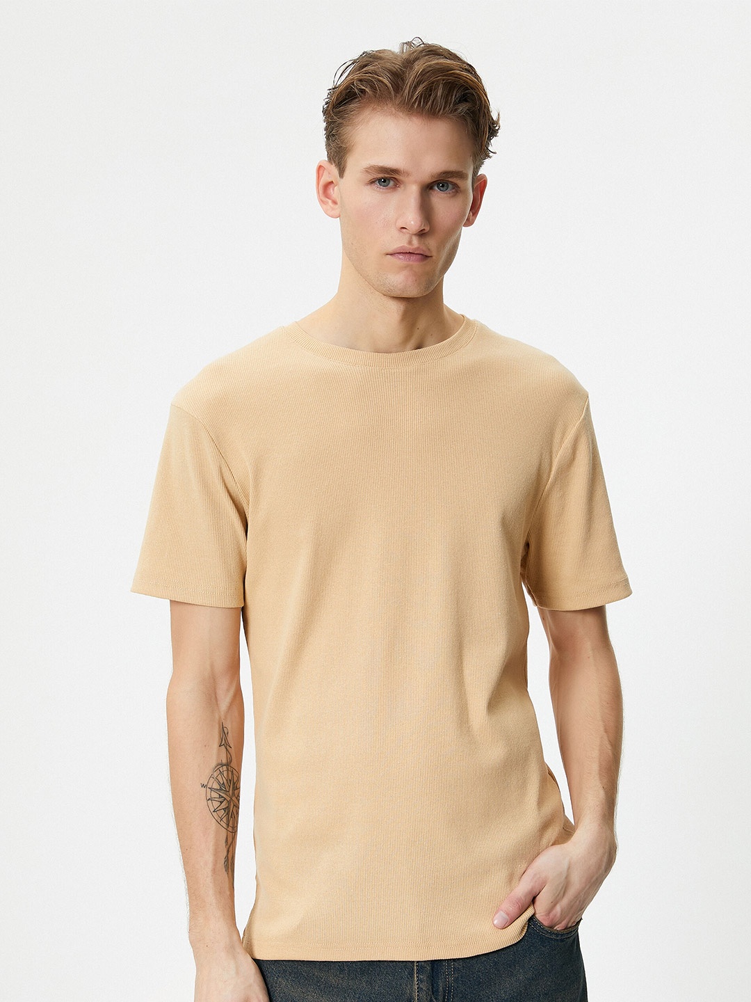 

Koton Round Neck Casual T-shirt, Beige