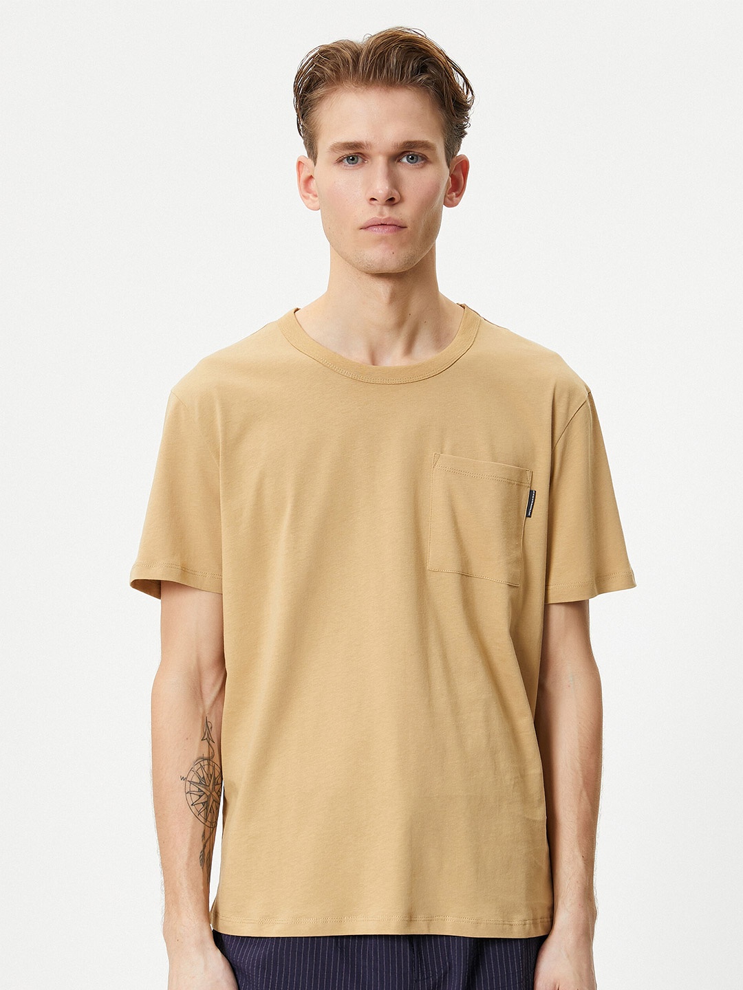 

Koton Round Neck Pure Cotton Casual T-shirt, Beige