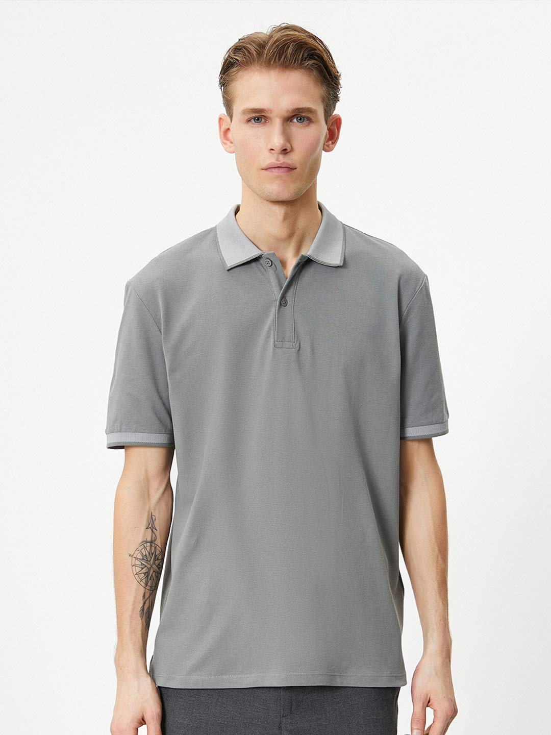 

Koton Polo Collar Pure Cotton Casual T-shirt, Grey