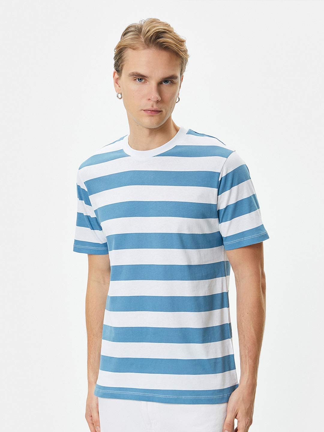 

Koton Striped Round Neck Pure Cotton Casual T-shirt, Blue