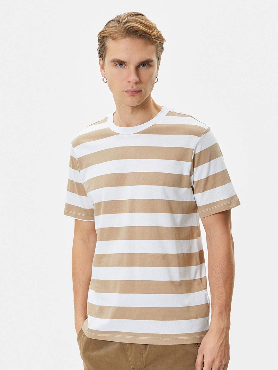 

Koton Striped Pure Cotton T-shirt, Beige