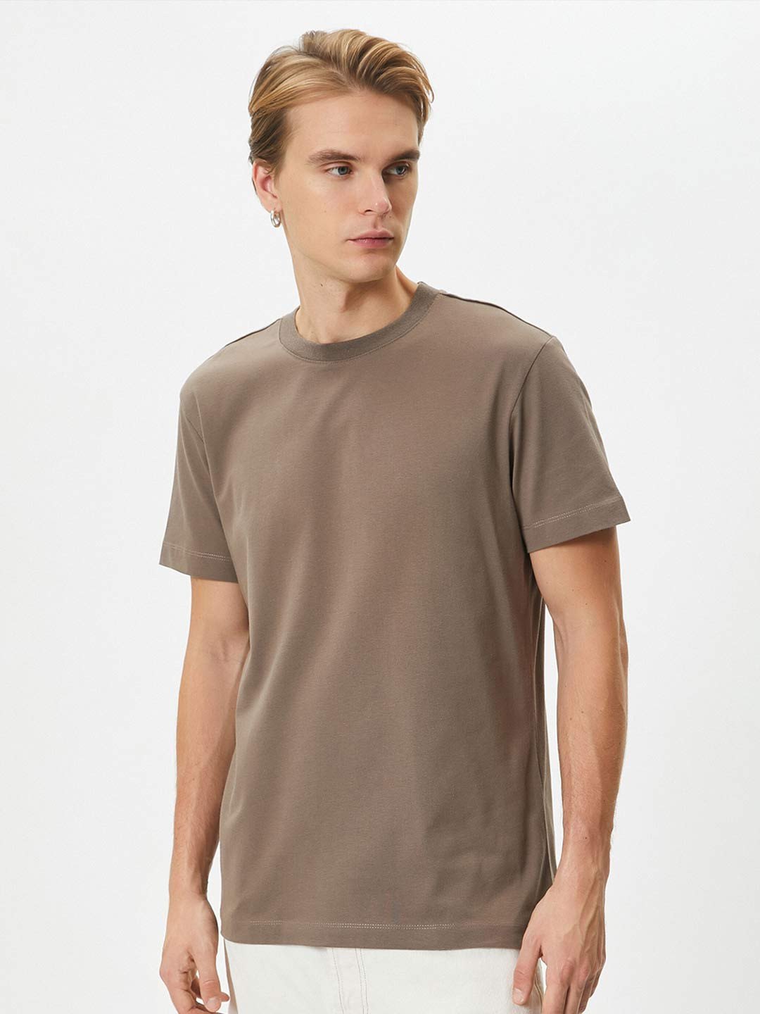 

Koton Round Neck Pure Cotton T-shirt, Brown