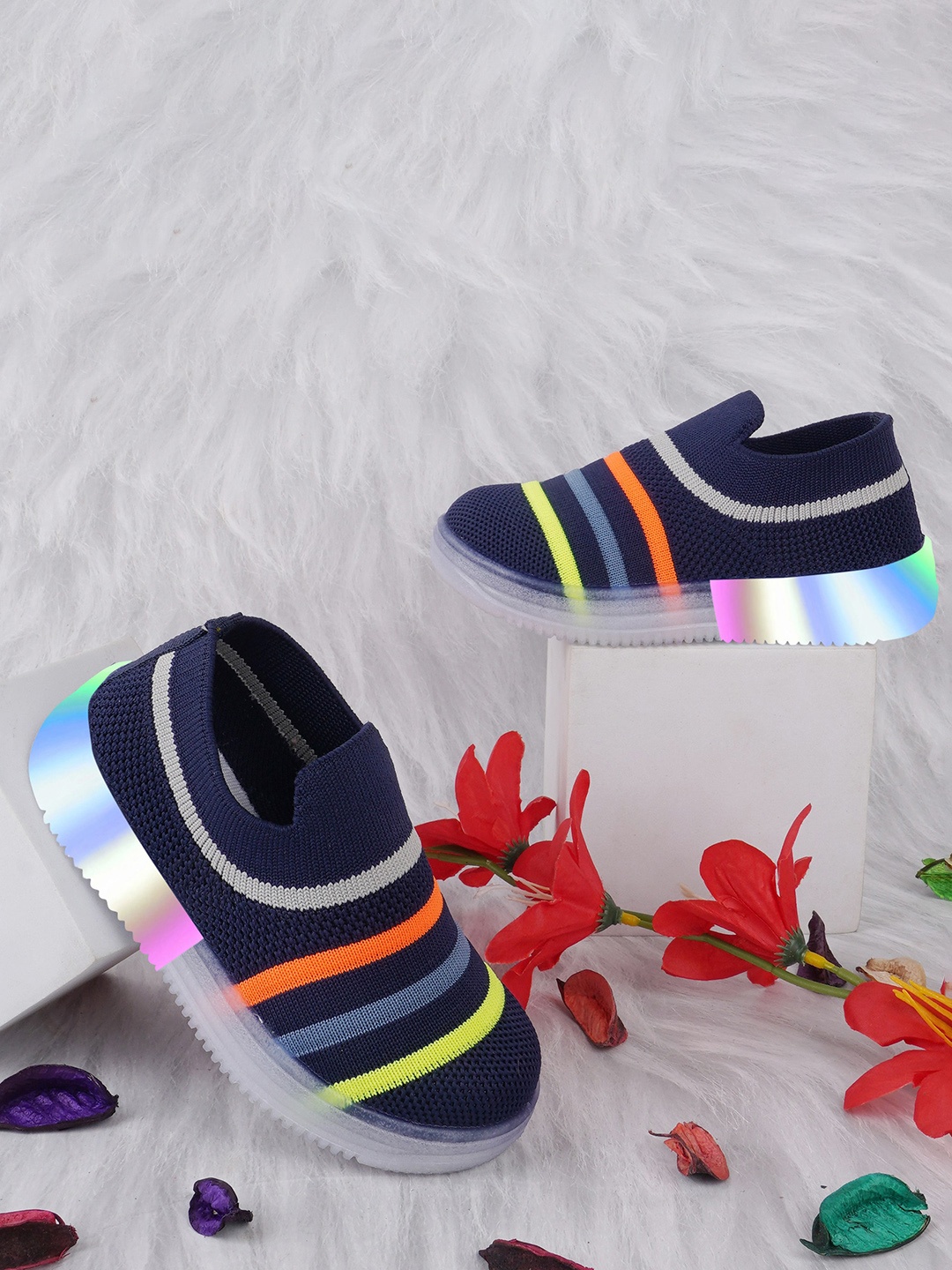 

BAESD Kids Textured Lightweight LED Slip On Sneakers, Blue