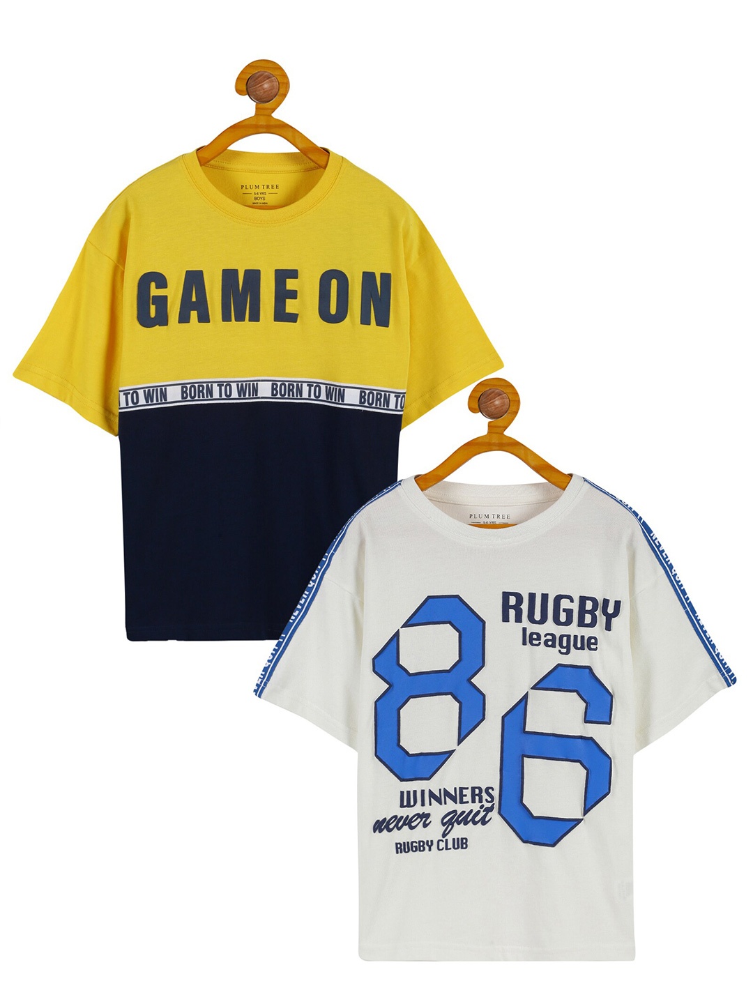 

PLUM TREE Boys Pack Of 2 Typography Printed Pure Cotton T-Shirt, Off white