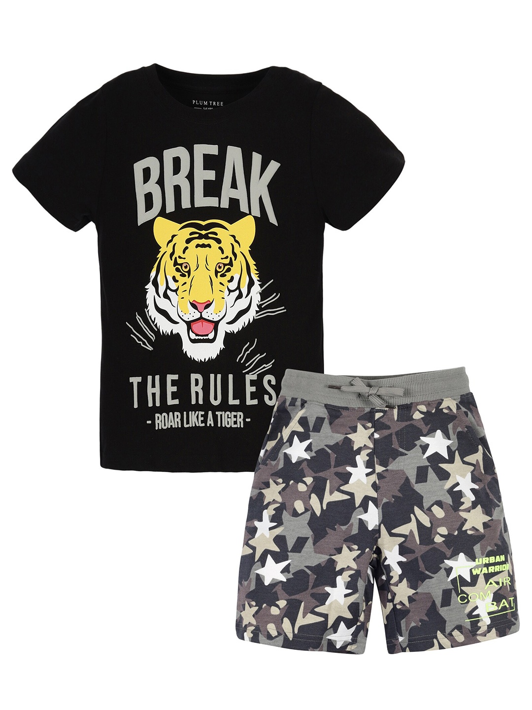 

PLUM TREE Boys Printed T-Shirt With Shorts, Black
