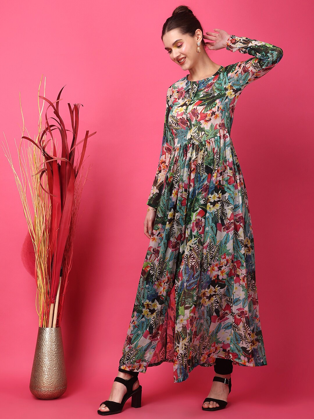 

Cation Tropical Printed Chiffon Tunic, Beige