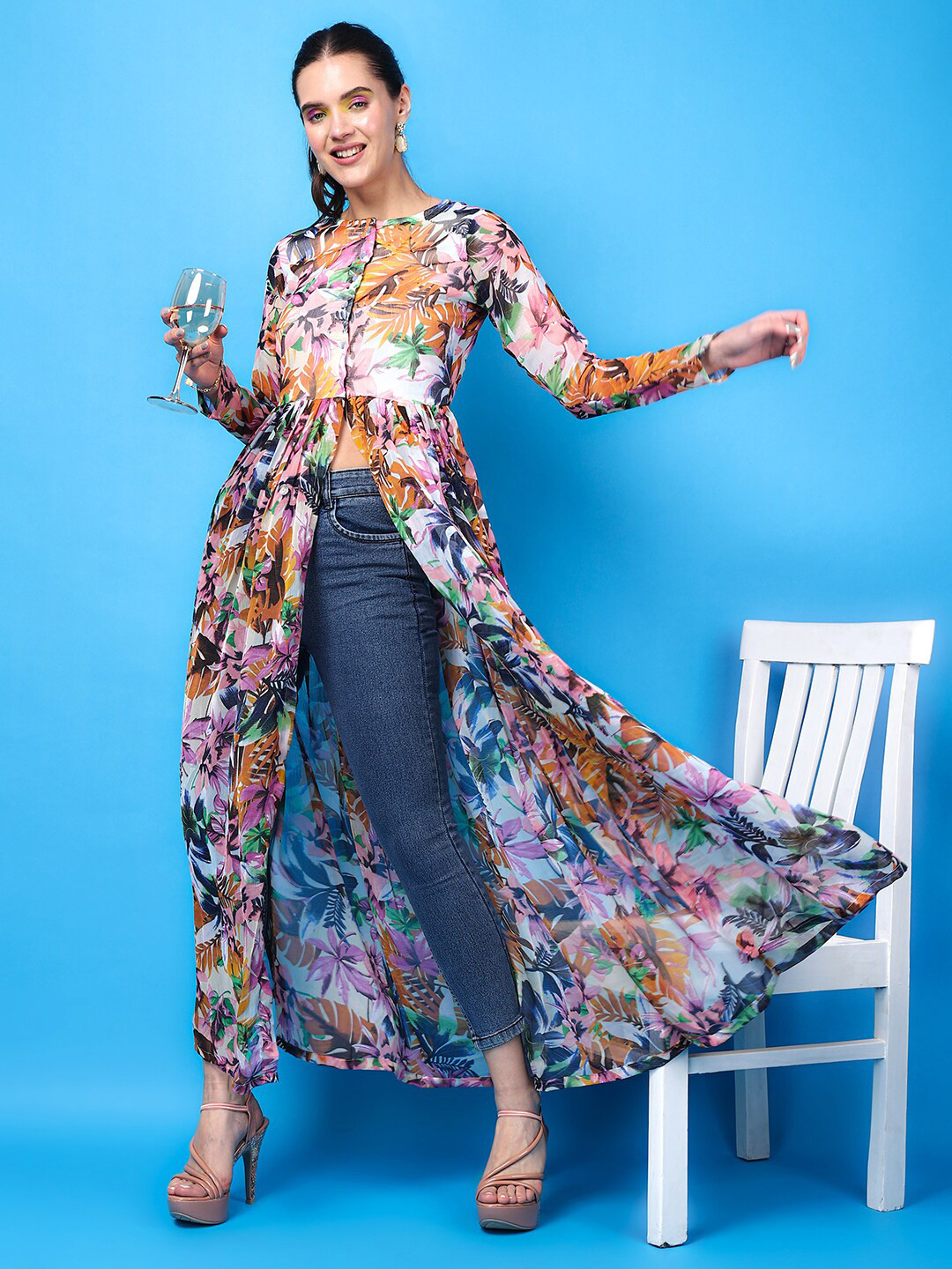 

Cation Floral Printed Georgette Tunics, Purple