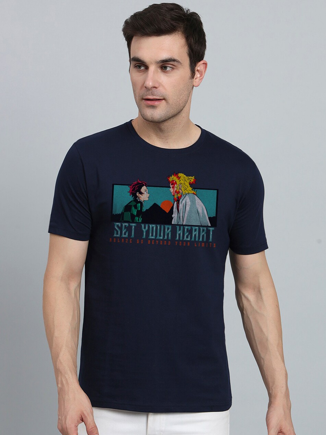 

PEPPYZONE Graphic Printed Cotton T-Shirt, Navy blue