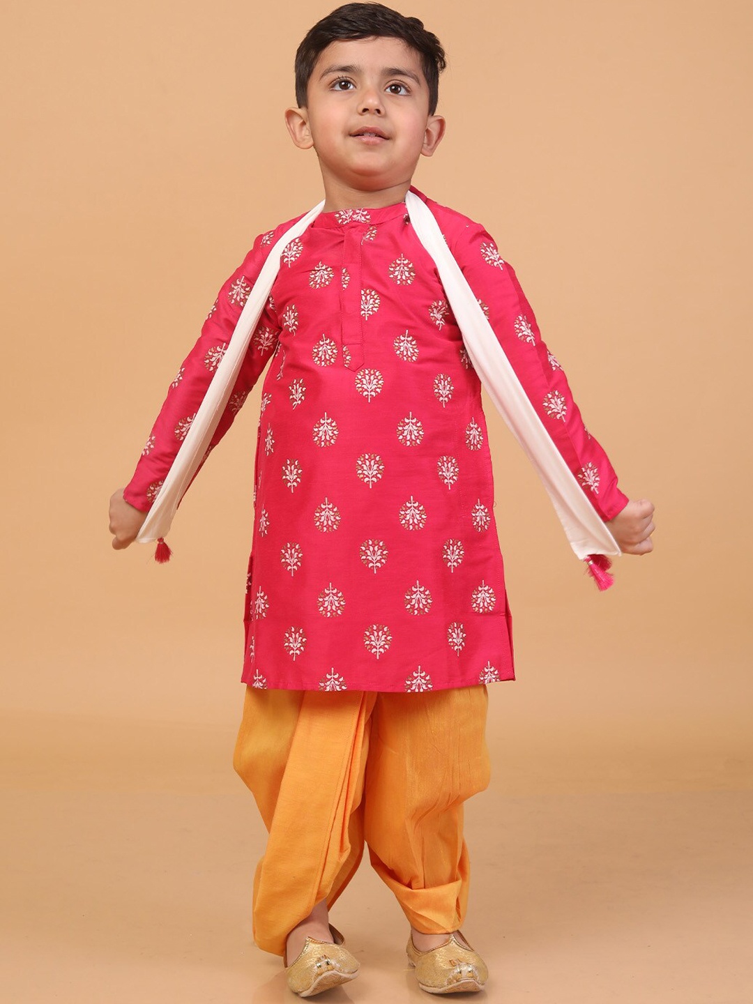 

Lil Peacock Infant Boys Floral Printed Kurta with Dhoti Pants, Pink