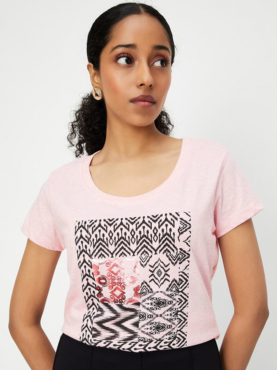 

max Graphic Printed Pure Cotton T-shirt, Pink