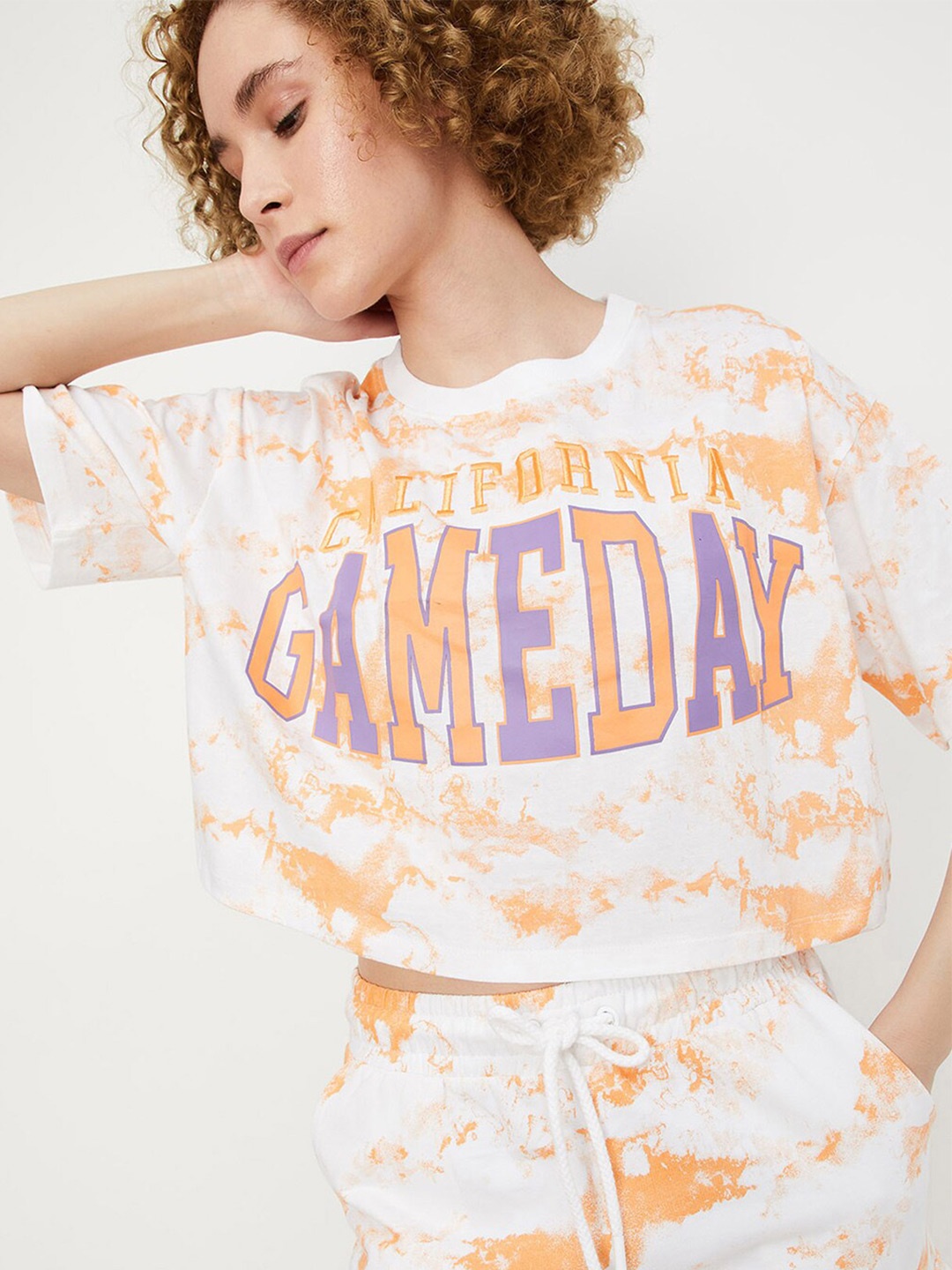 

max Typography Printed Pure Cotton T-shirt, White