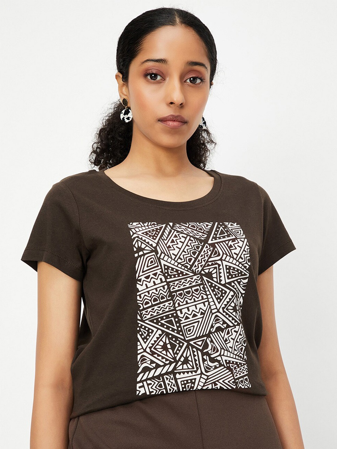 

max Graphic Printed Pure Cotton T-shirt, Brown