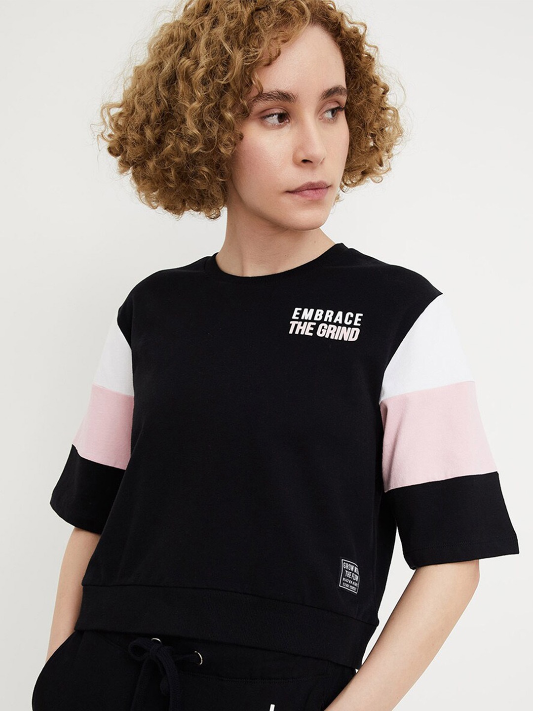 

max Typography Printed Pure Cotton T-shirt, Black
