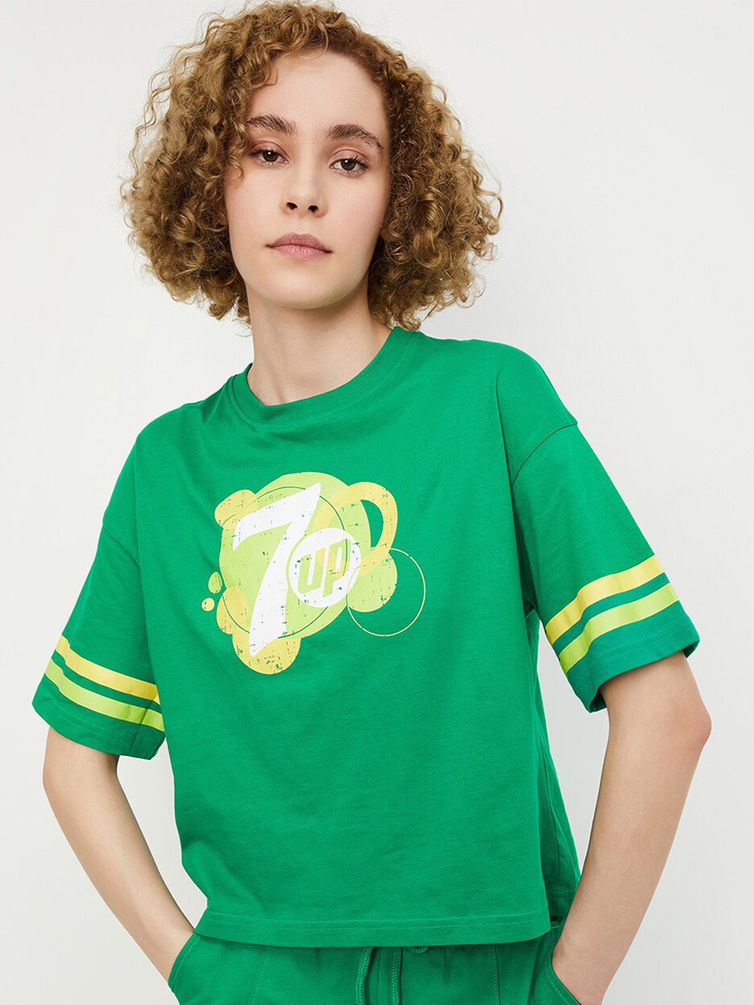 

max Graphic Printed Pure Cotton T-shirt, Green