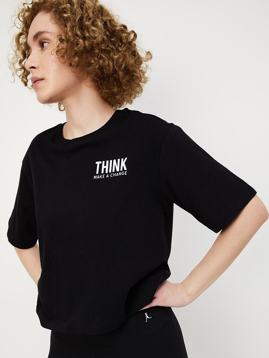 

max Typography Printed Pure Cotton T-shirt, Black